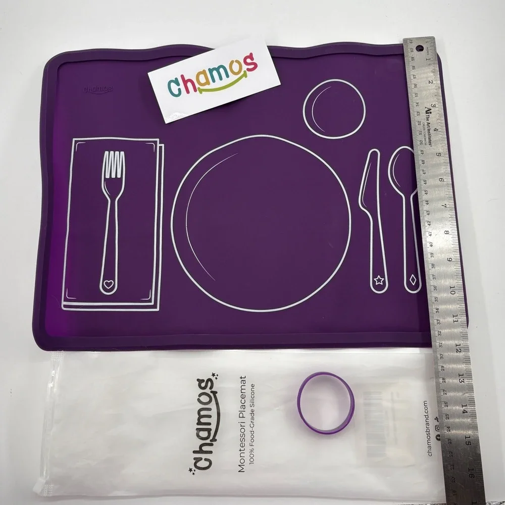 Chamos Montessori Silicone Placemat Purple Kids Table Setting Learning Mat Bag